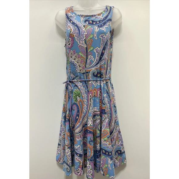 LAUREN RALPH LAUREN Paisley Knit Dress, Blue Multicolor, S - Picture 1 of 7